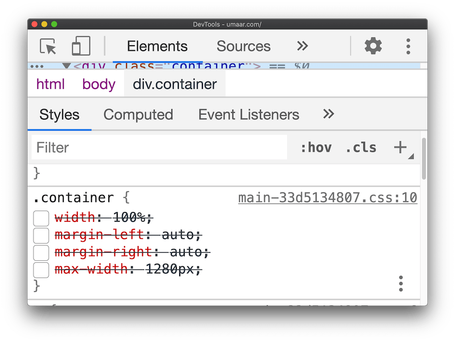 A screenshot showing how DevTools reflects your changes from the Sources Panel, back to the Styles Pane in the Elements Panel
