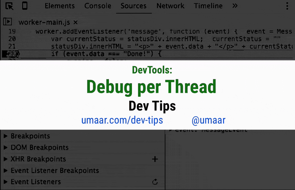 Use the Threads pane to debug multiple JavaScript threads