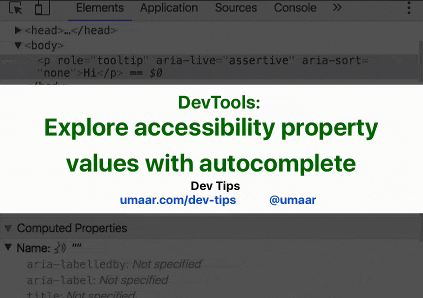 Explore and learn the ARIA accessibility property values through autocomplete