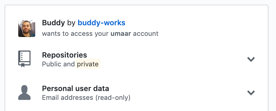 Buddy CI GitHub permissions
