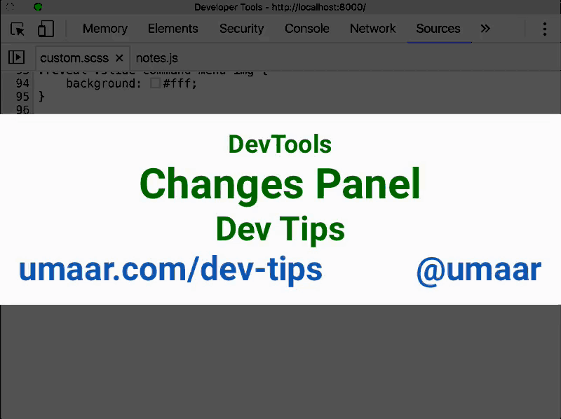 Git style code diffs for your CSS and JavaScript in the new Changes panel