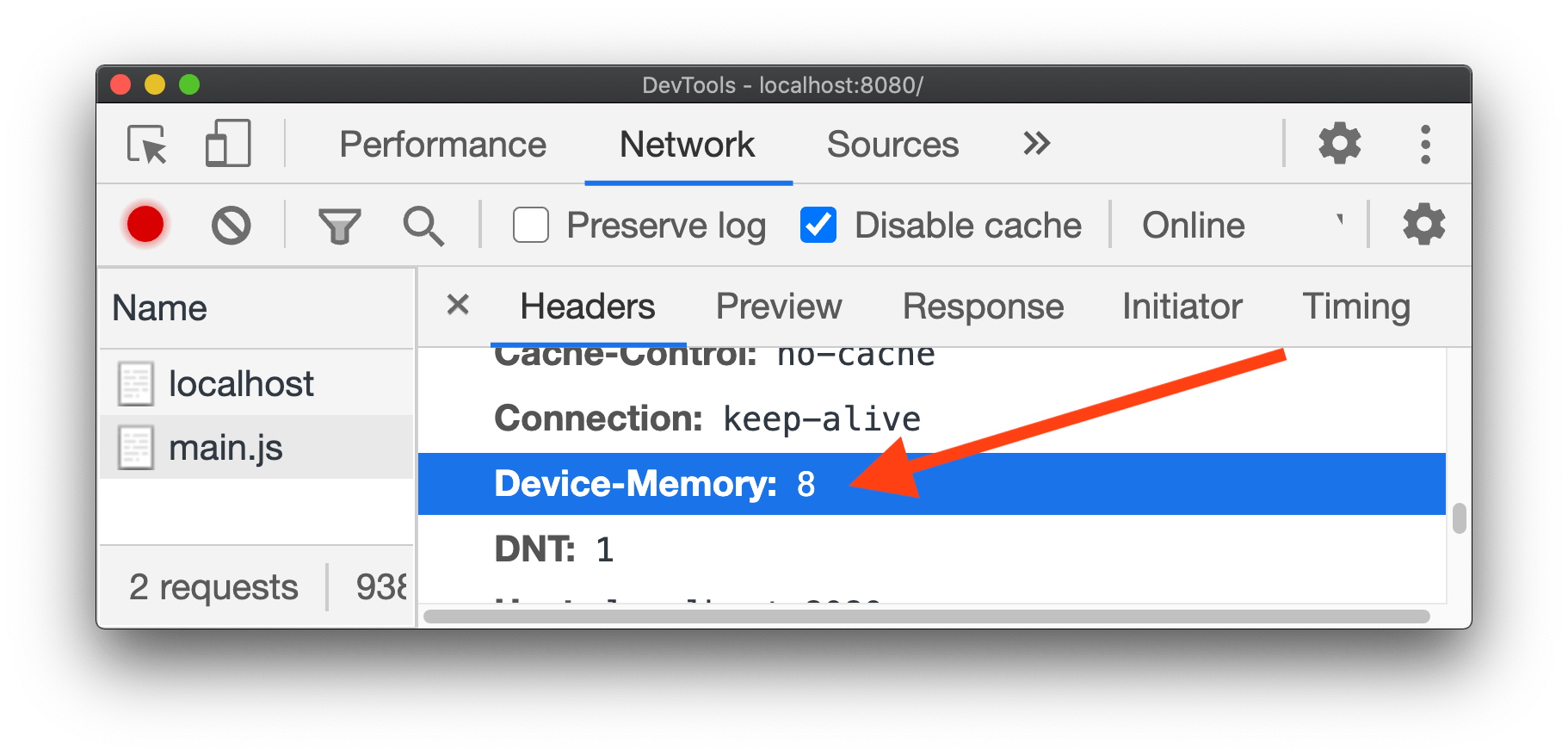 Getting the device memory from a network request header