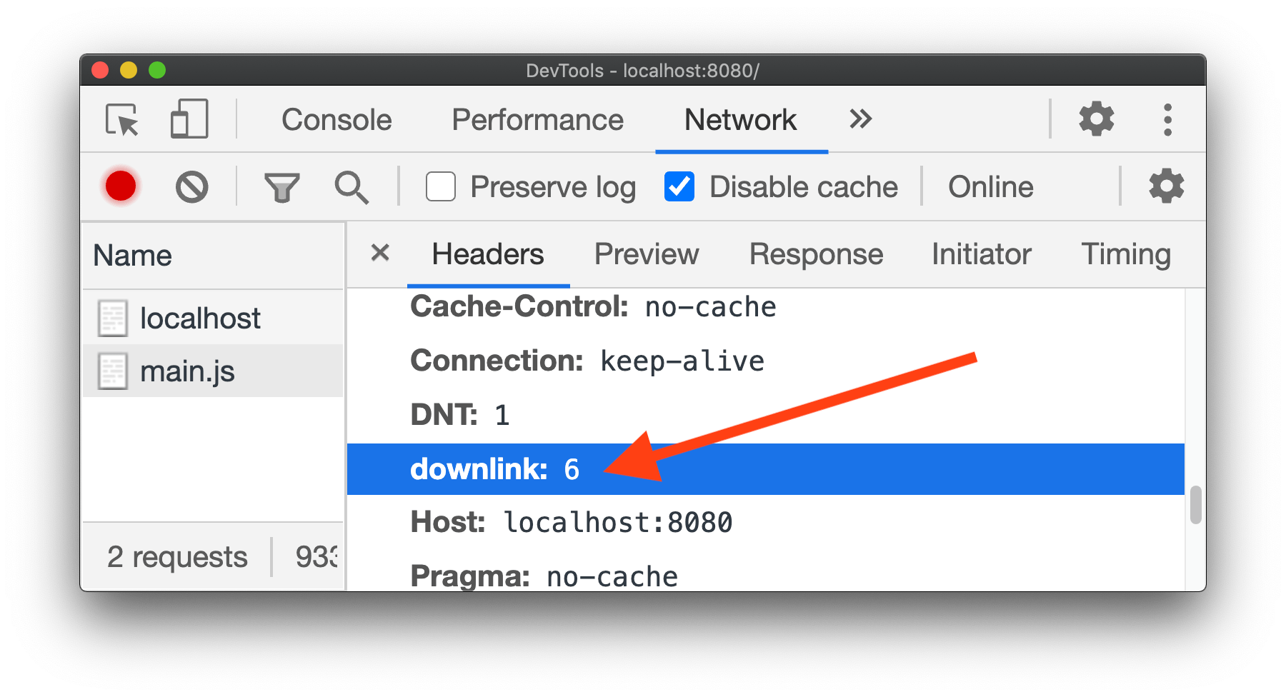 Network downlink as a request header