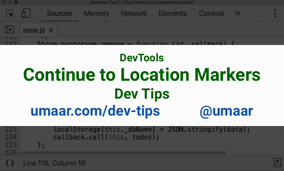 Better JavaScript debugging with Continue to Location Markers