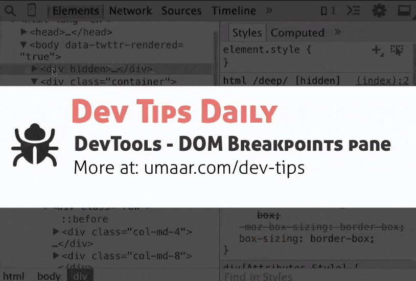View and change your DOM breakpoints with the breakpoints pane