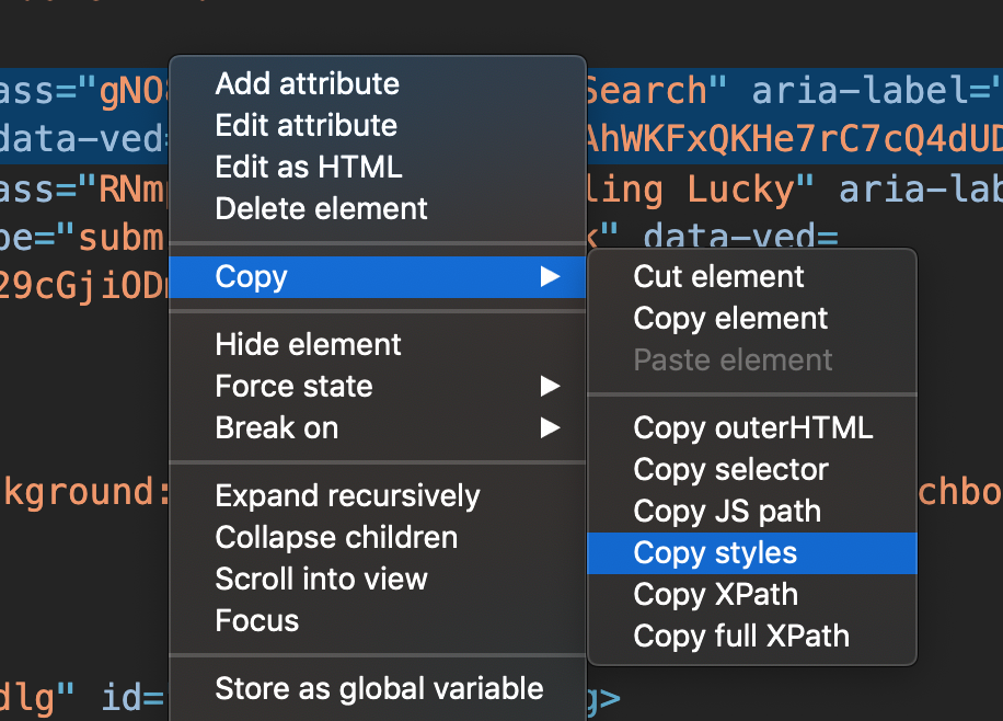 Copy and extract all the CSS for an element on the page