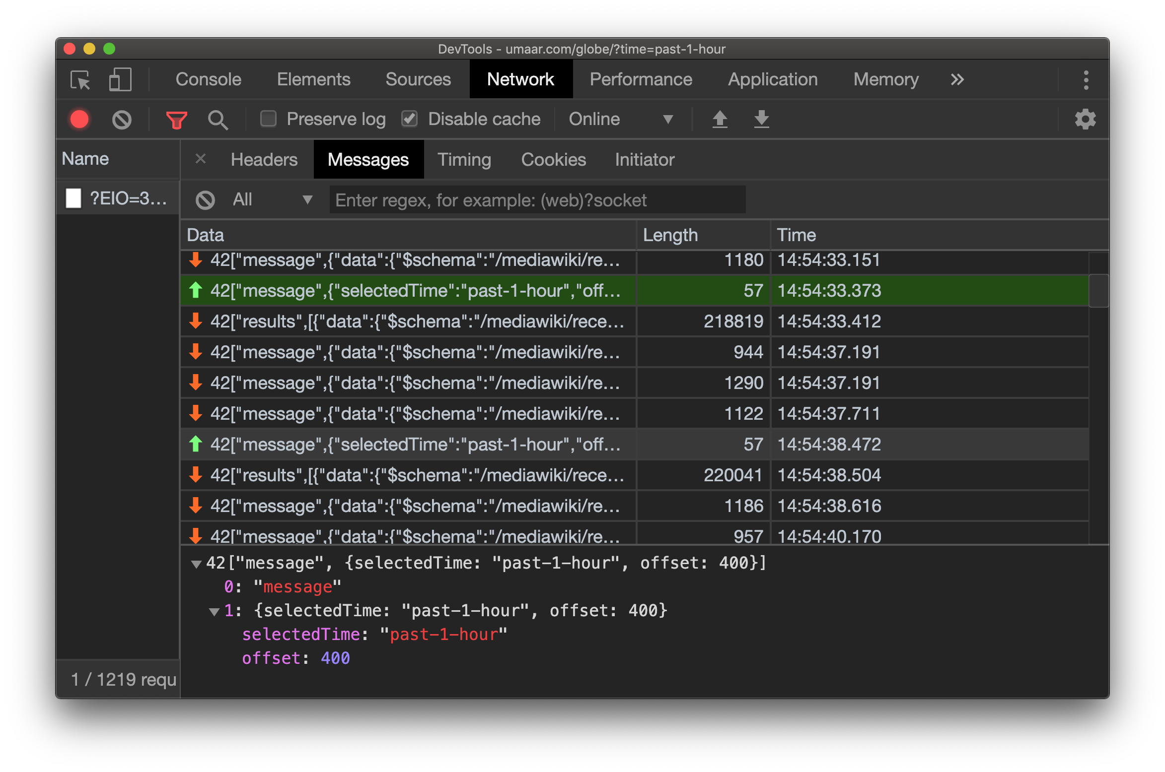 View WebSocket messages interactively
