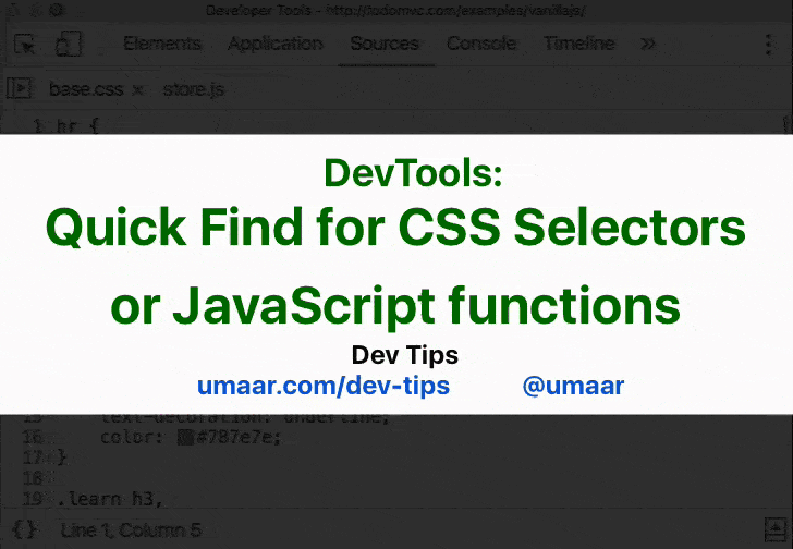 Get an overview of all CSS selectors or all JavaScript functions with searching abilities