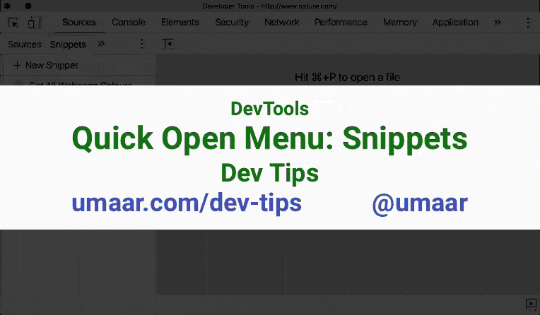 Use Quick Open to run predefined JavaScript snippets on your webpage