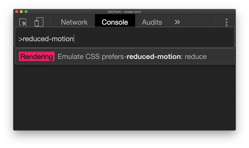 Using DevTools to emulate prefers-reduced-motion