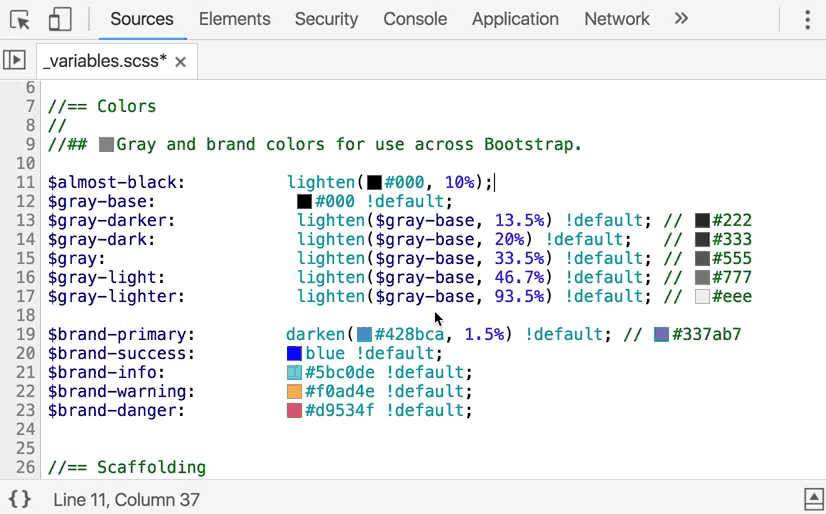 Visualise and edit colours in the Sources Panel with inline colour previews